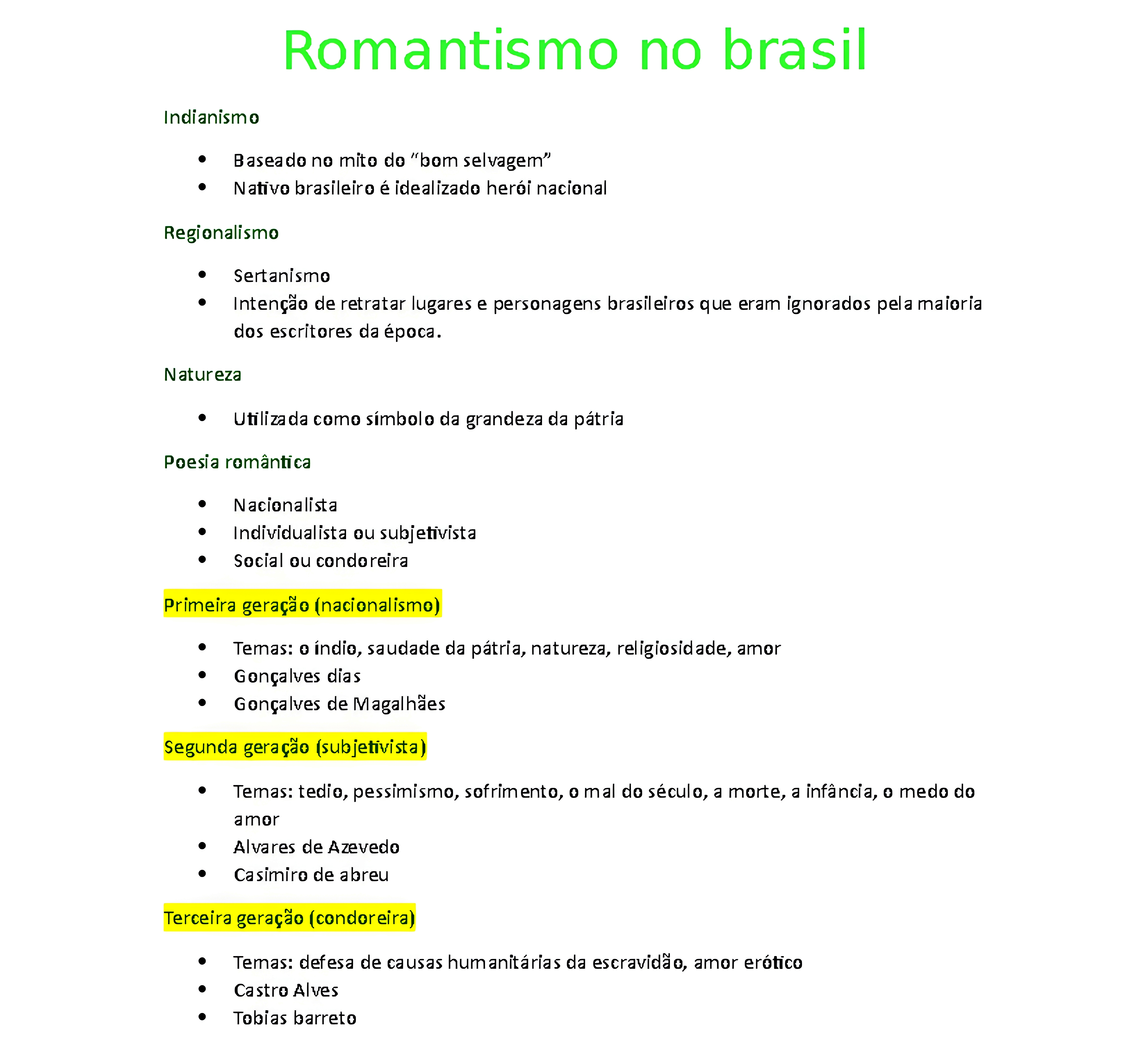 MAPA MENTAL SOBRE ROMANTISMO NO BRASIL