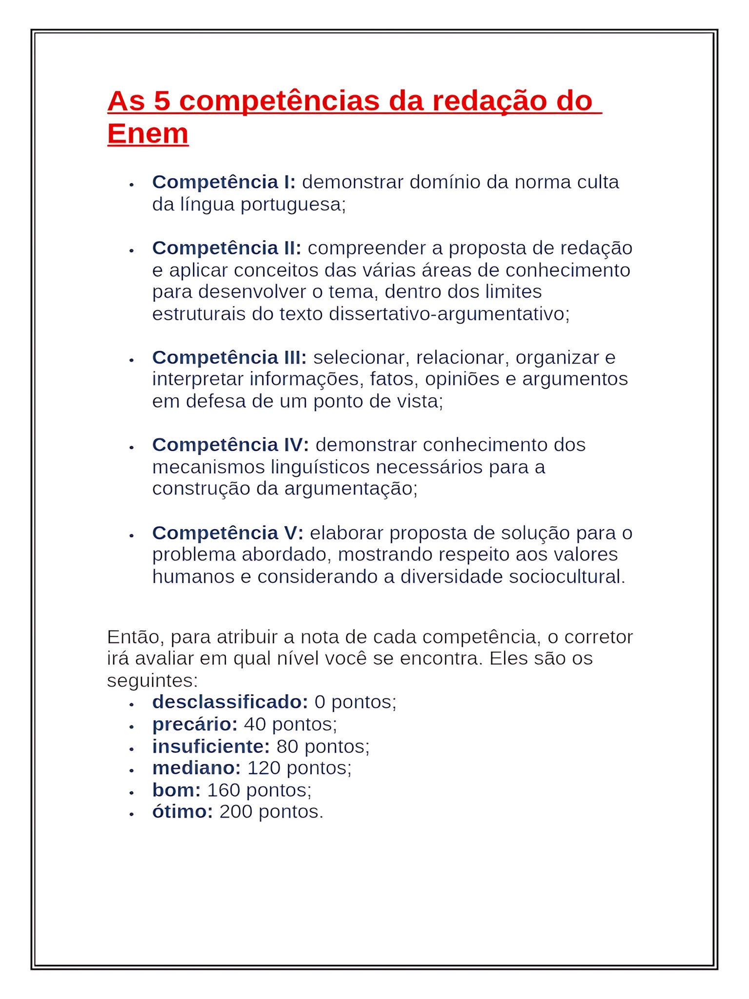 AS 5 COMPETÊNCIAS DA REDAÇÃO