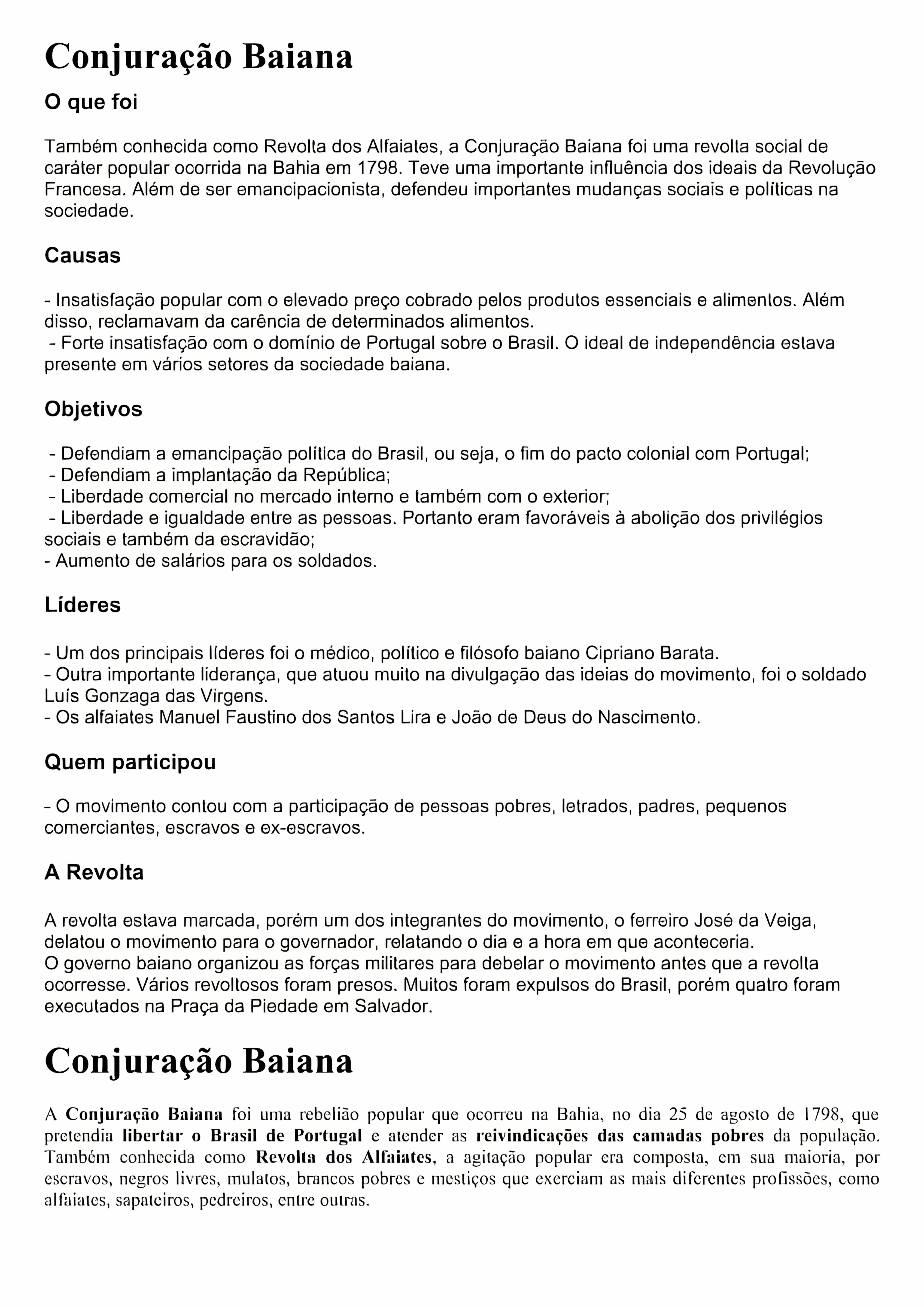 MAPA MENTAL SOBRE CONJURACAO BAIANA