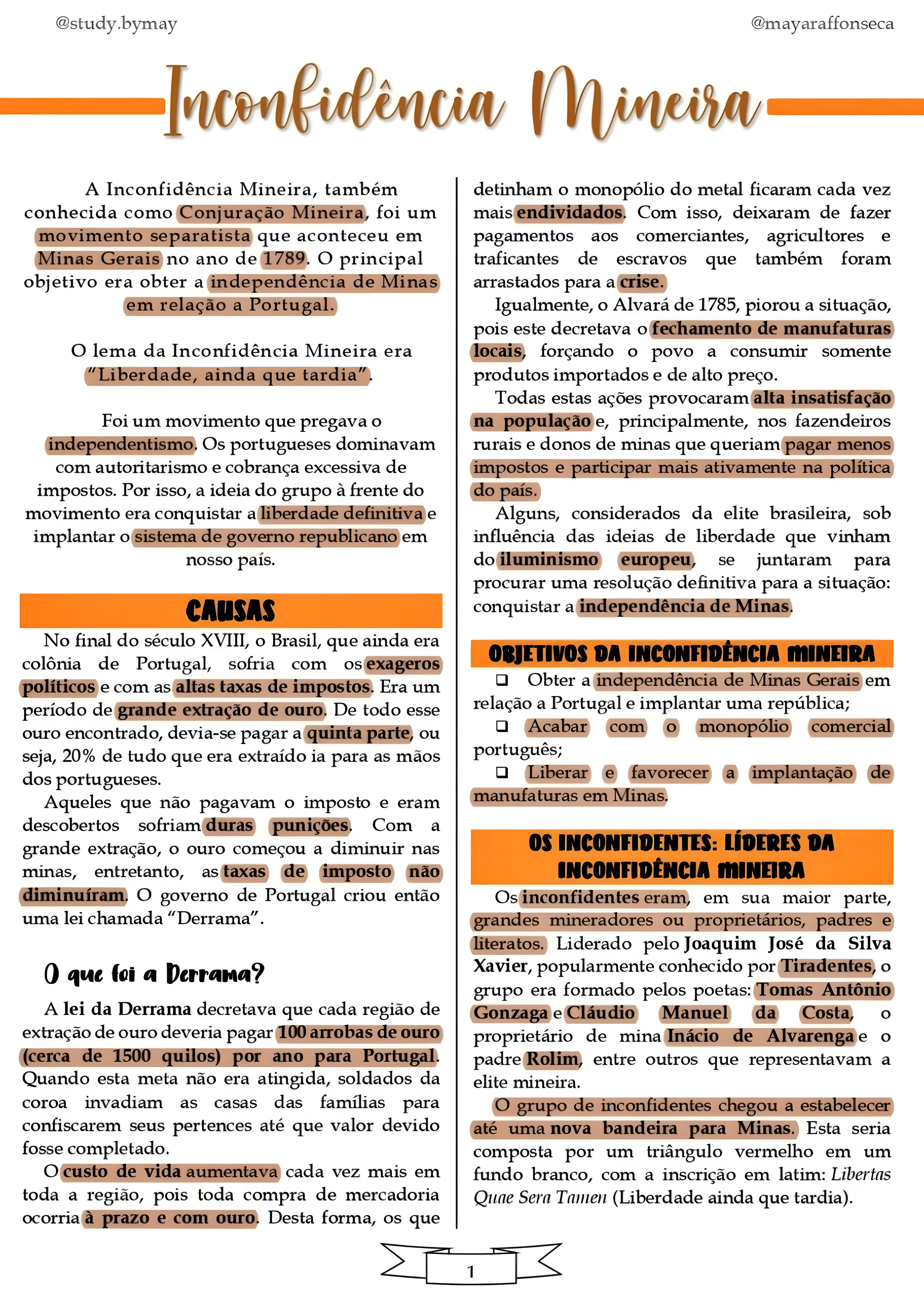 MAPA MENTAL SOBRE INCONFIDENCIA MINEIRA