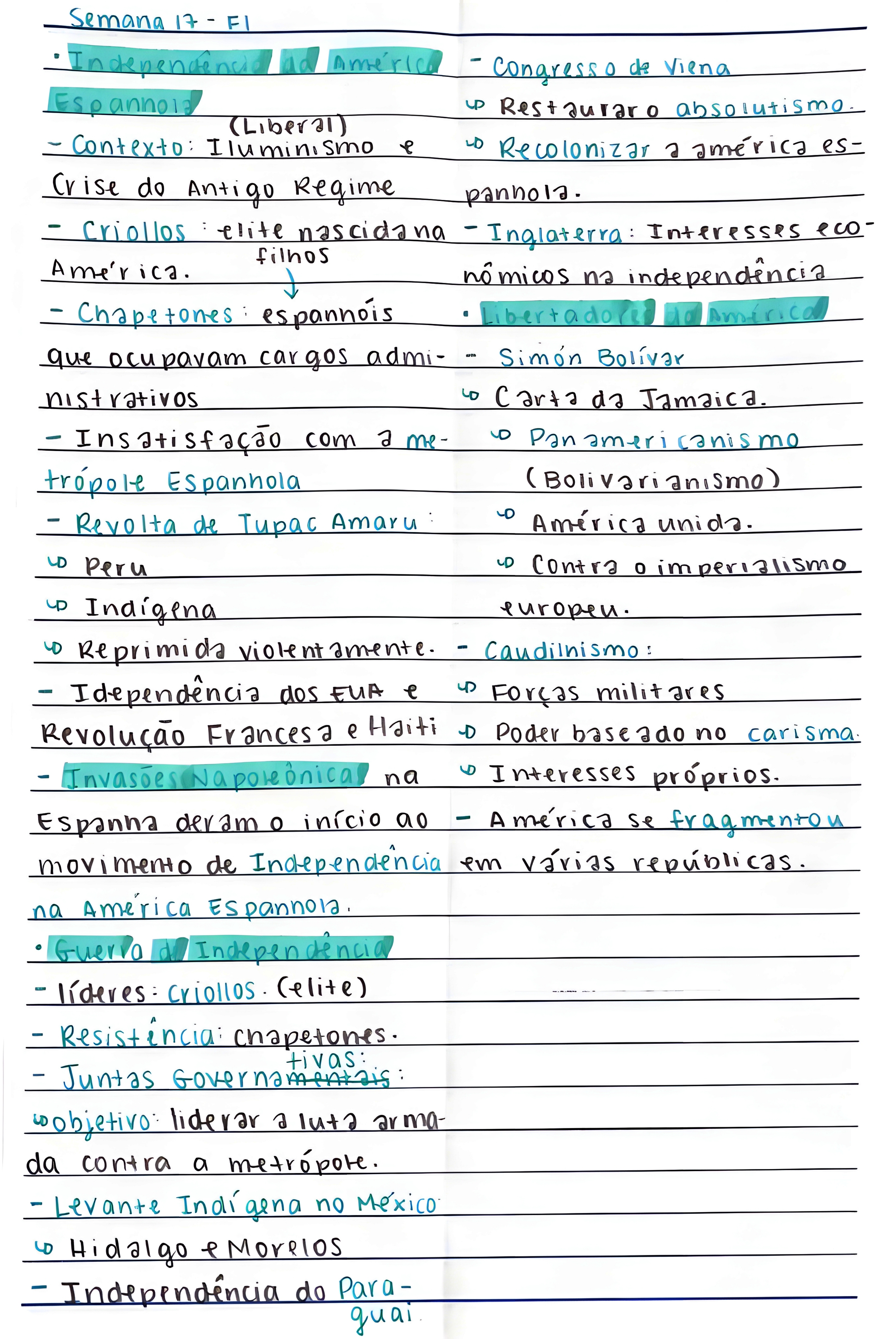 MAPA MENTAL SOBRE INDEPENDENCIA DA AMERICA ESPANHOLA