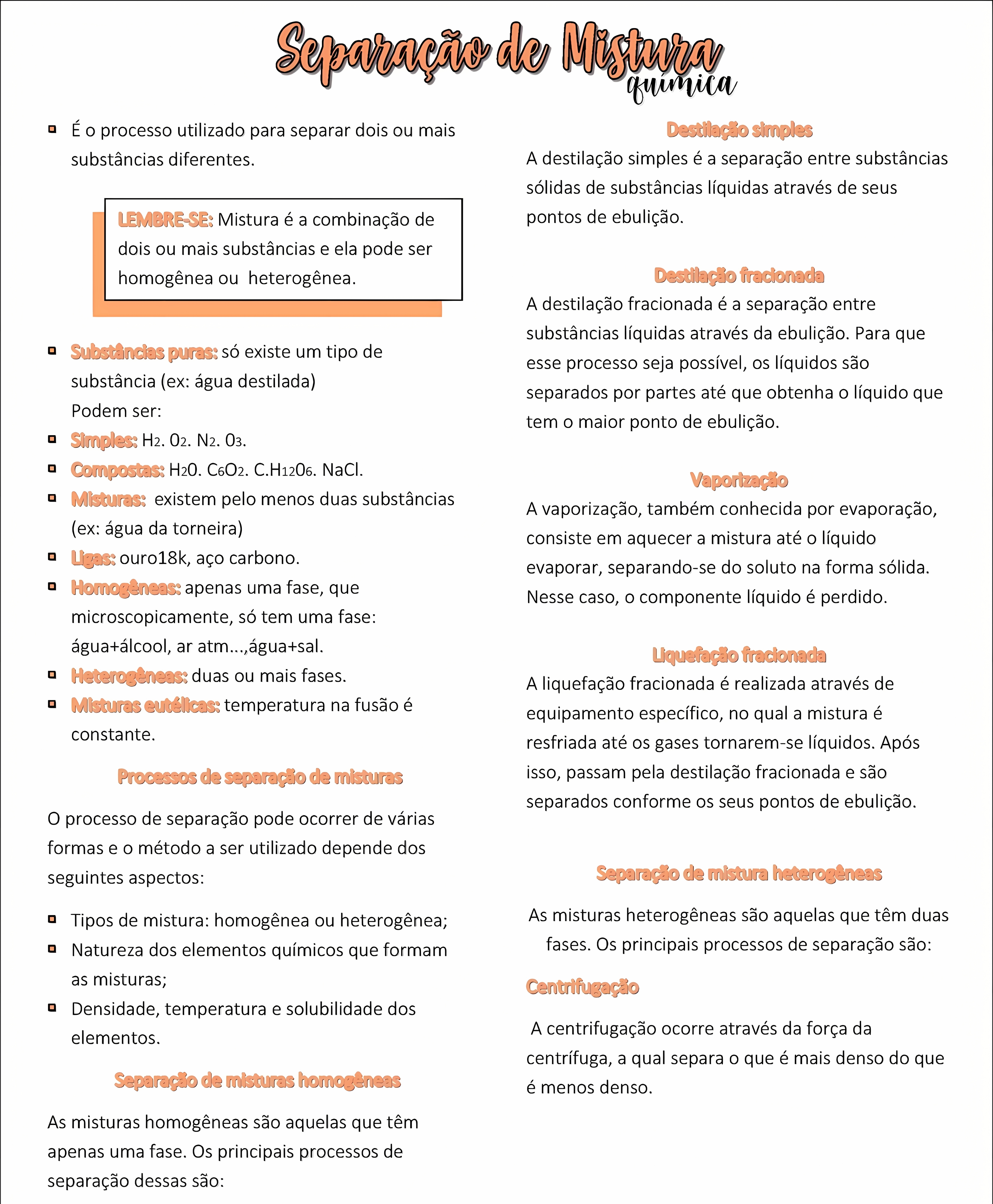 MAPA MENTAL SOBRE SEPARACAO DE MISTURAS