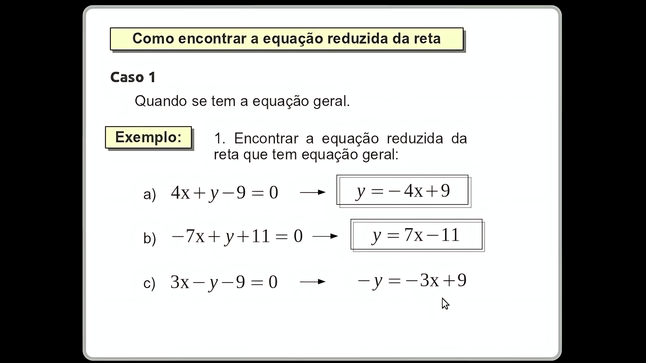 MAPA MENTAL SOBRE EQUAÇÃO REDUZIDA DA RETA