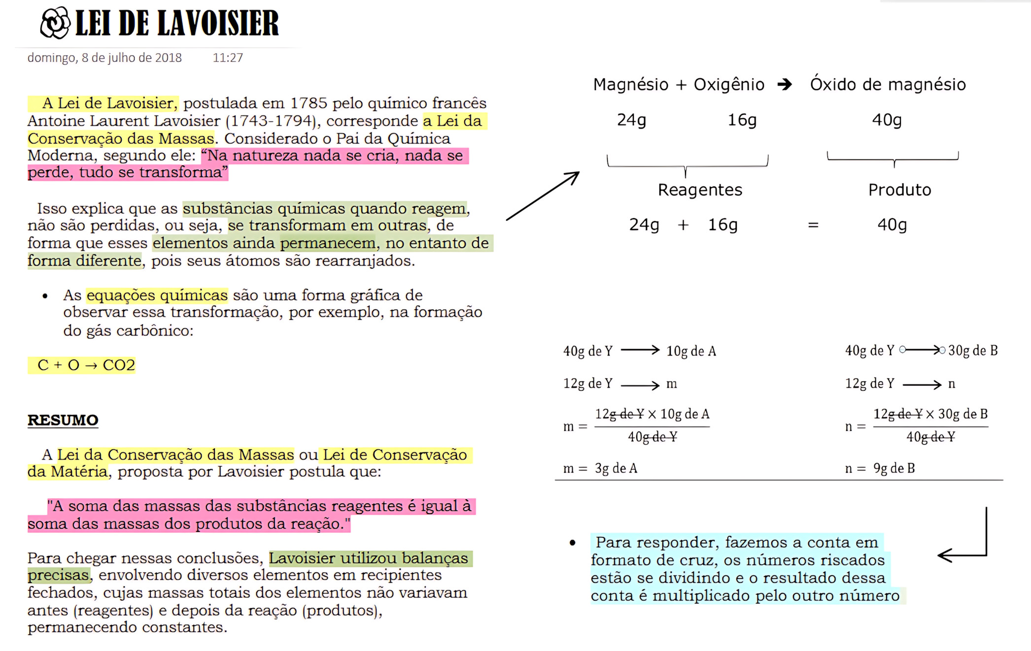 MAPA MENTAL SOBRE LEI DE LAVOISIER