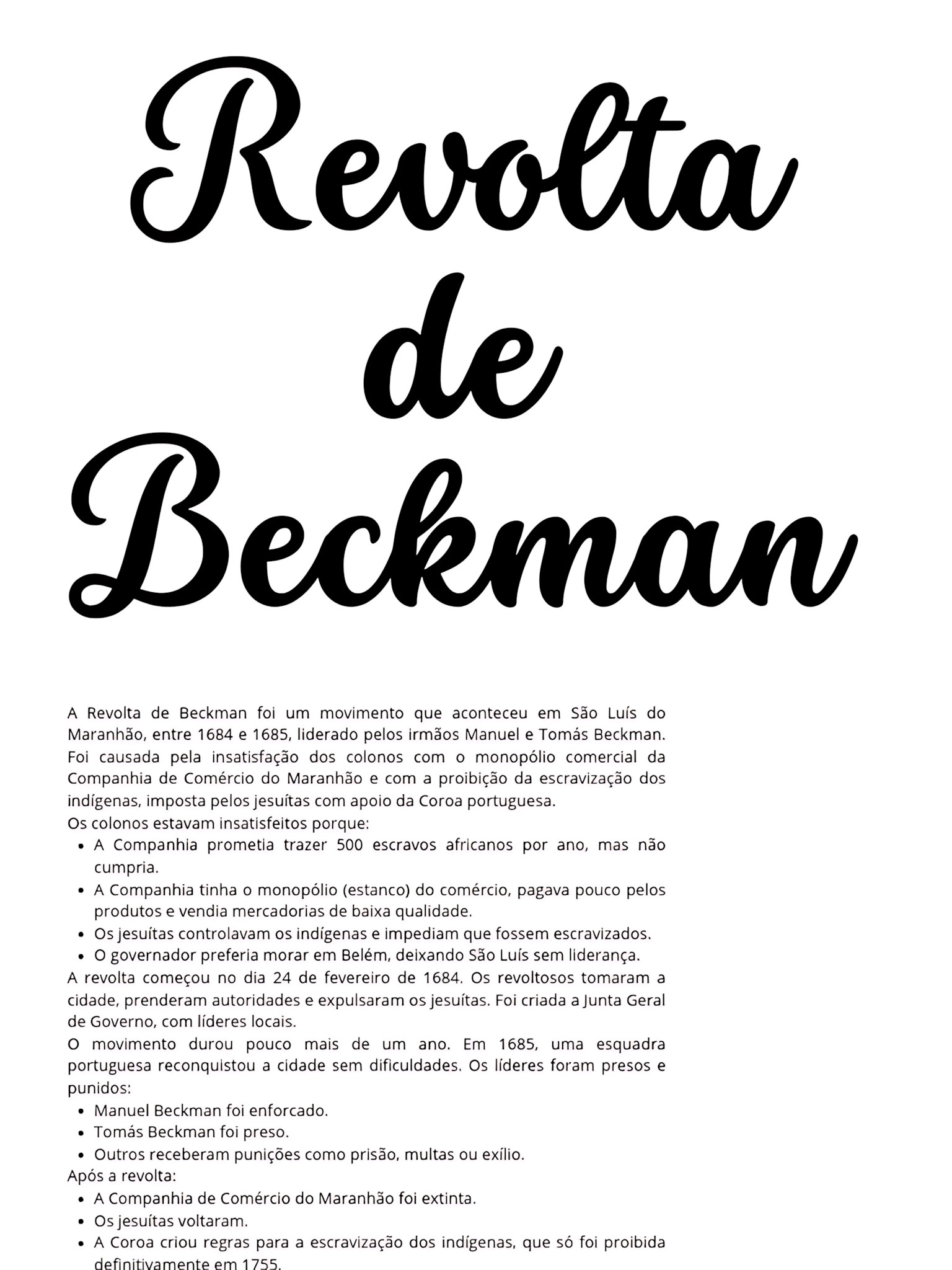 MAPA MENTAL SOBRE REVOLTA DE BECKMAN