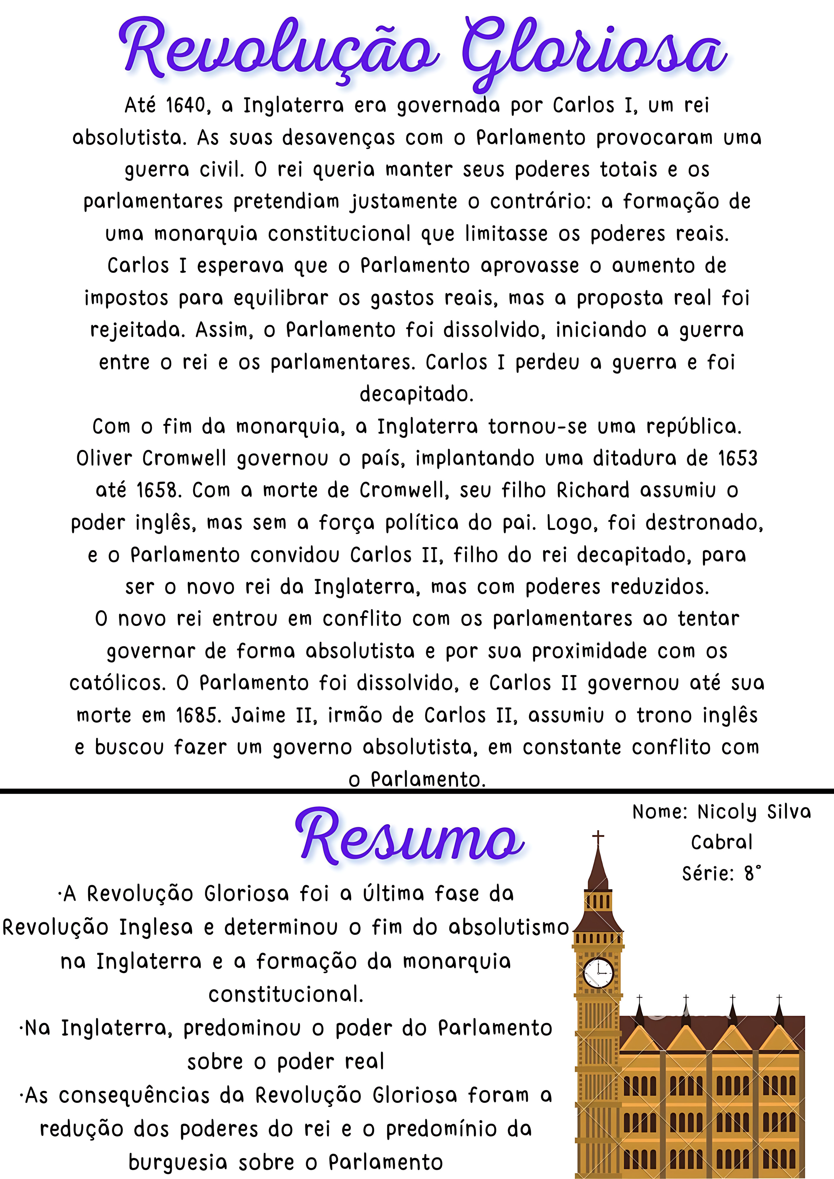 MAPA MENTAL SOBRE REVOLUÇÃO GLORIOSA