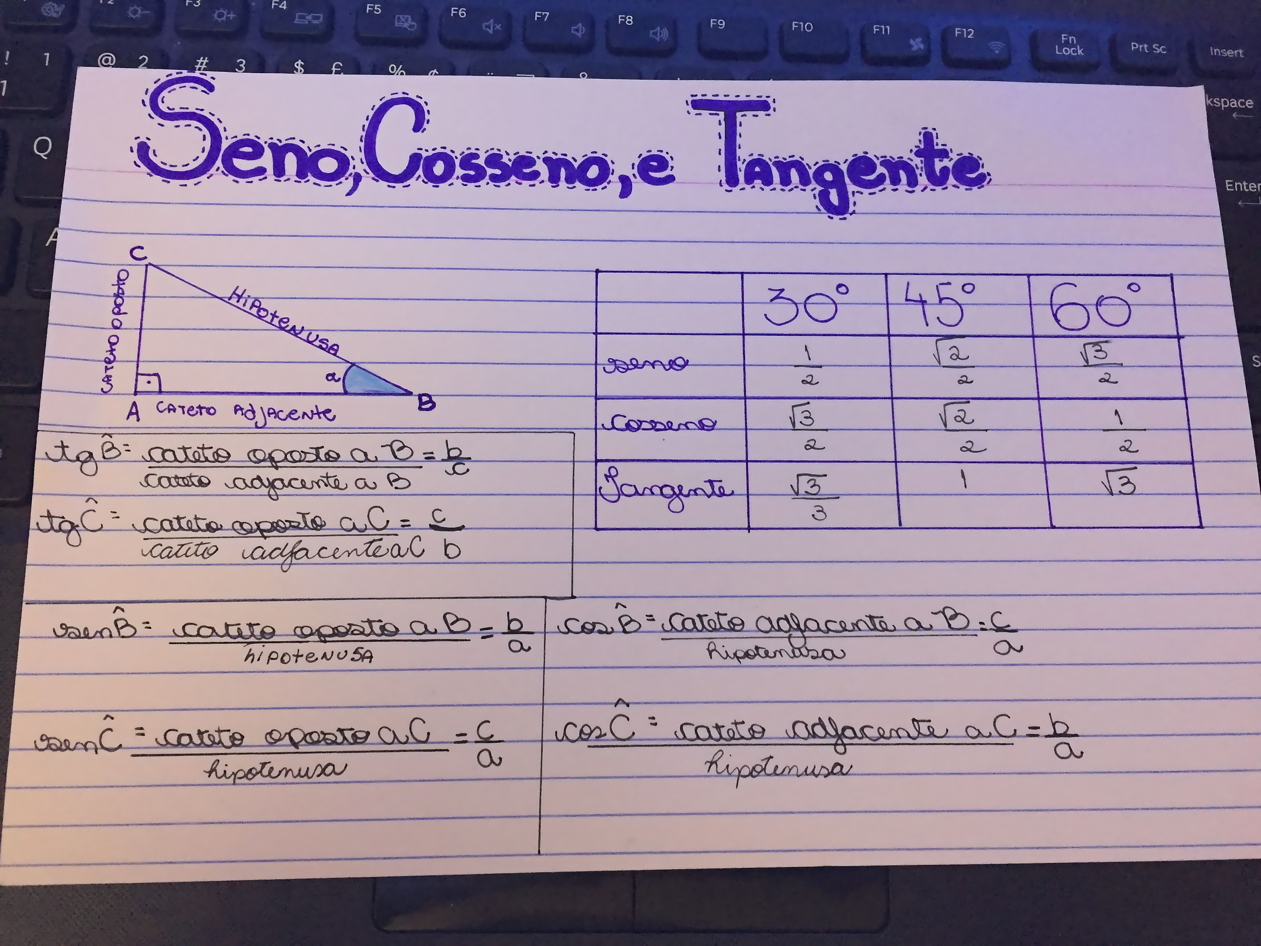 MAPA MENTAL SOBRE SENO, COSSENO E TANGENTE